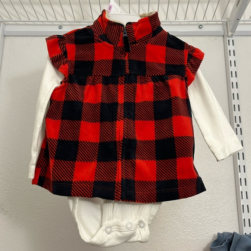 Carters flannel vest and white bodysuit